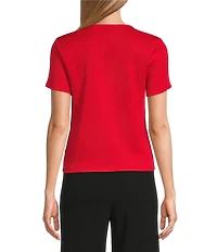 Anne Klein Short Sleeve V Neck Button Front Knit Top