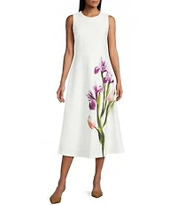 Anne Klein Sleeveless A-line Floral Scuba Crepe Midi Dress