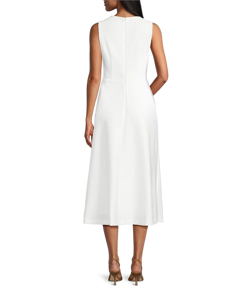 Anne Klein Sleeveless A-line Floral Scuba Crepe Midi Dress