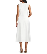 Anne Klein Sleeveless A-line Floral Scuba Crepe Midi Dress
