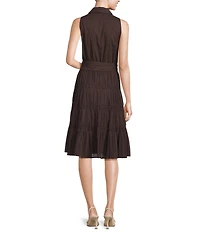 Anne Klein Sleeveless Cotton Poplin Tiered Midi Button Front Shirt Dress