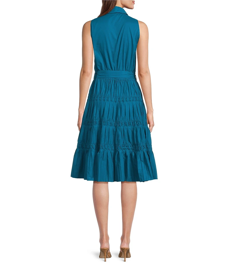 Anne Klein Sleeveless Cotton Poplin Tiered Midi Button Front Shirt Dress