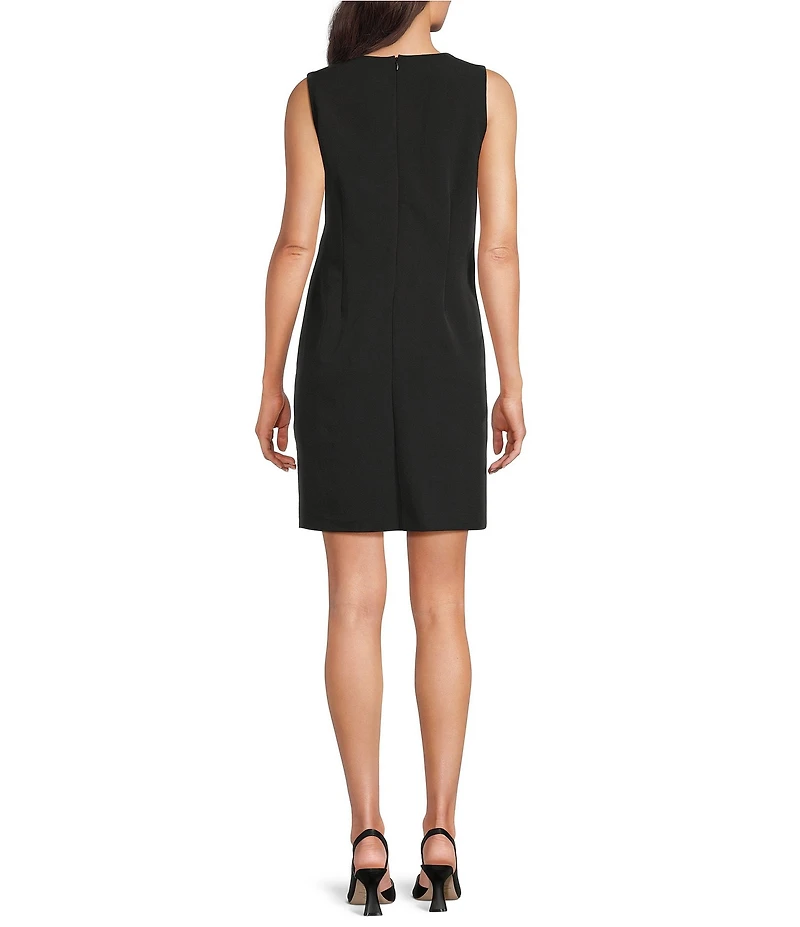 Anne Klein Sleeveless Crew Neck Beaded Applique Shift Dress