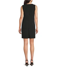 Anne Klein Sleeveless Crew Neck Beaded Applique Shift Dress