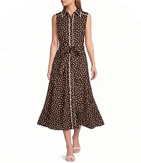 Anne Klein Sleeveless Dotted Shirt Dress With Self Tie