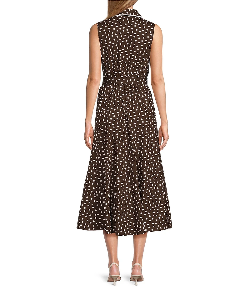 Anne Klein Sleeveless Dotted Shirt Dress With Self Tie