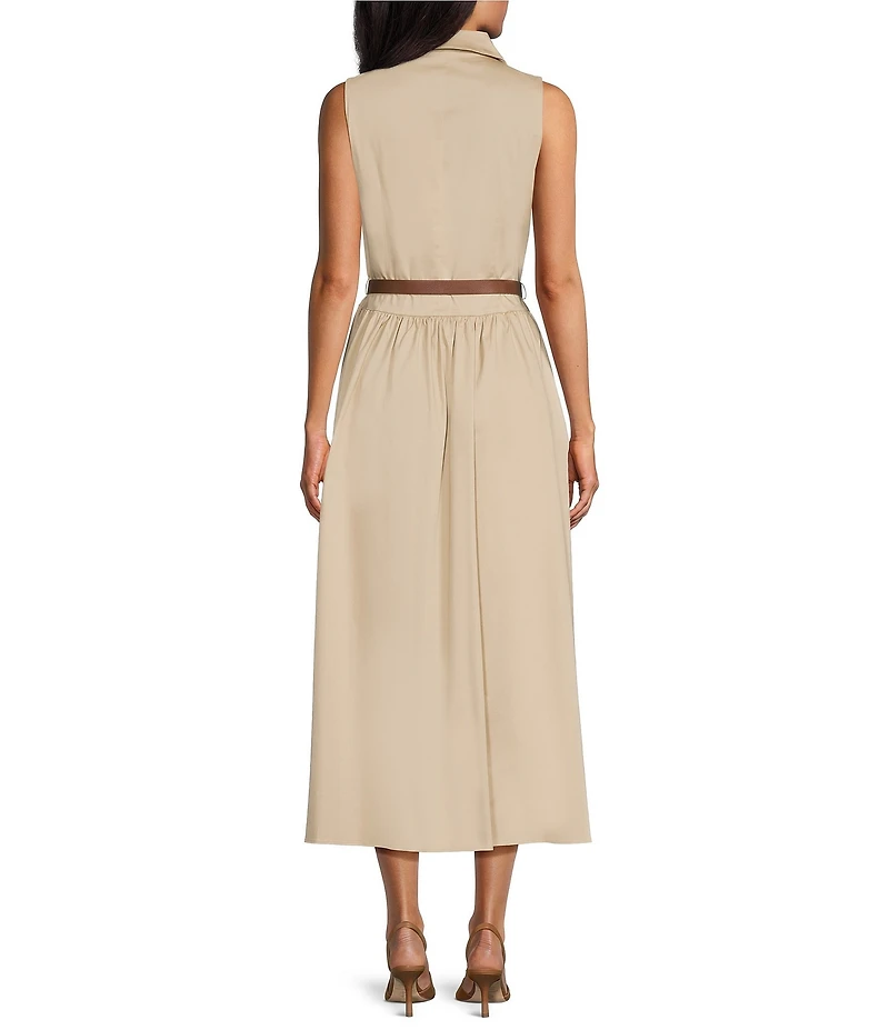 Anne Klein Sleeveless Drop Waist Belted Shirt Dress