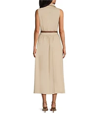 Anne Klein Sleeveless Drop Waist Belted Shirt Dress