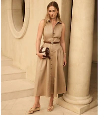 Anne Klein Sleeveless Drop Waist Belted Shirt Dress