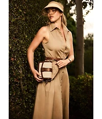 Anne Klein Sleeveless Drop Waist Belted Shirt Dress