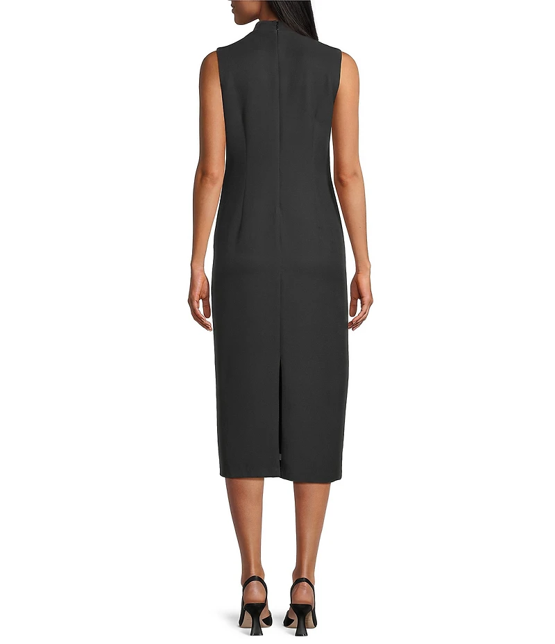 Anne Klein Sleeveless Mock Neck Floral Scuba Sheath Midi Dress