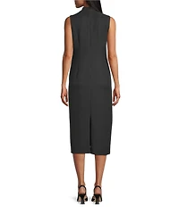 Anne Klein Sleeveless Mock Neck Floral Scuba Sheath Midi Dress