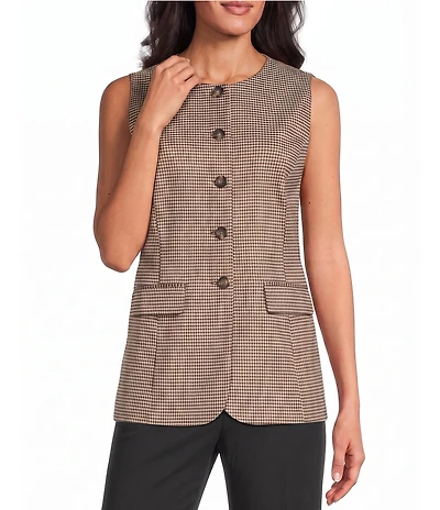 Anne Klein Sleeveless Plaid Button Front Coordinating Vest