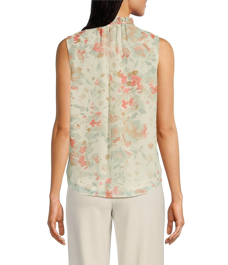 Anne Klein Sleeveless Ruffle Neck Floral Print Blouse