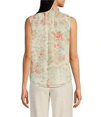 Anne Klein Sleeveless Ruffle Neck Floral Print Blouse