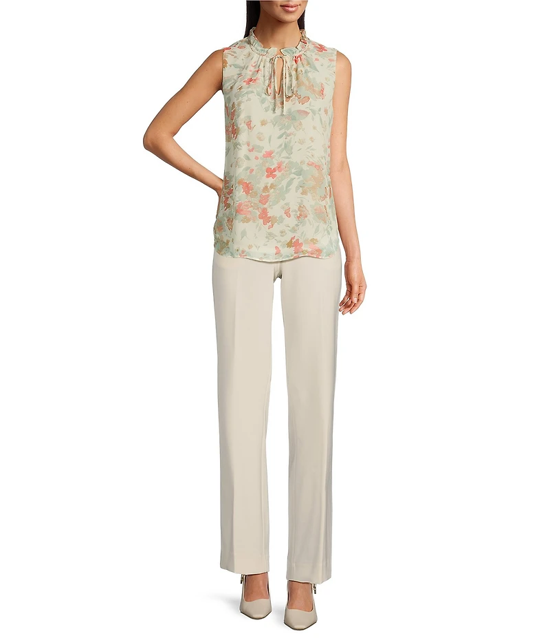 Anne Klein Sleeveless Ruffle Neck Floral Print Blouse