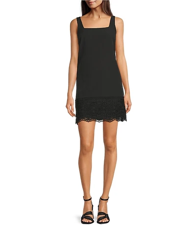 Anne Klein Sleeveless Square Neck Lace Trim Dress