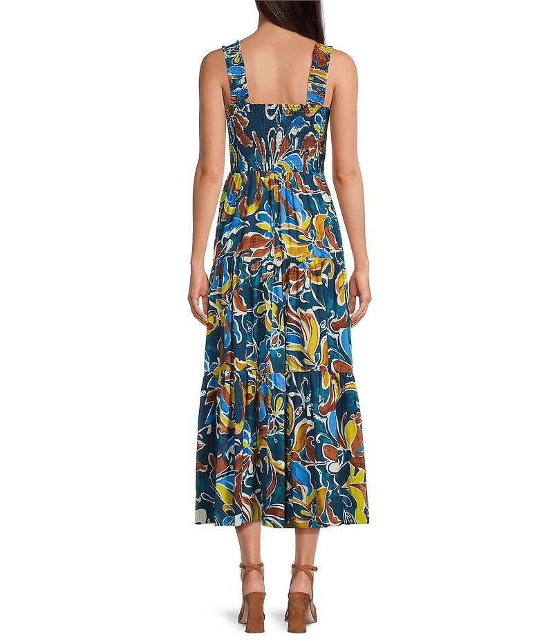 Anne Klein Smocked Bodice Eyelet Square Neck Sleeveless A-Line Maxi Dress