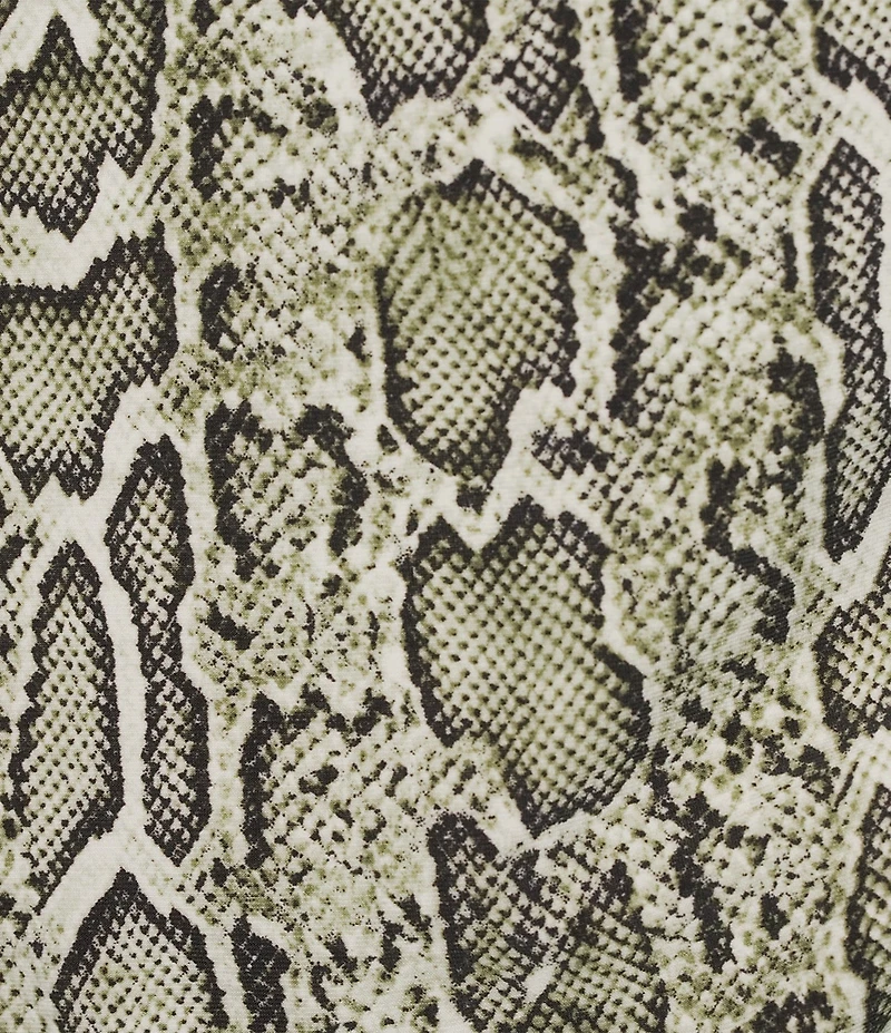 Anne Klein Snake Print Round Neck Pleated Short Sleeve Blouse