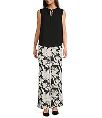 Anne Klein Solid Crepe de Chine Ruffle Tie Collar Sleeveless Tulla Blouse