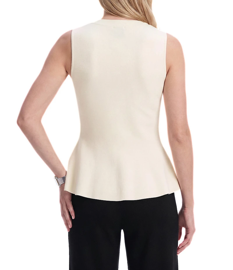 Anne Klein Solid V-Neck Sleeveless Button Front Peplum Vest