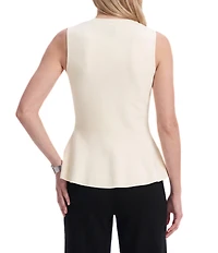 Anne Klein Solid V-Neck Sleeveless Button Front Peplum Vest