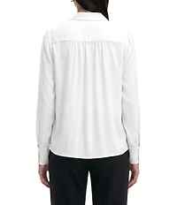 Anne Klein Split V Neck Long Sleeve Textured Crepe De Chine Top