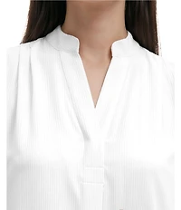 Anne Klein Split V Neck Long Sleeve Textured Crepe De Chine Top