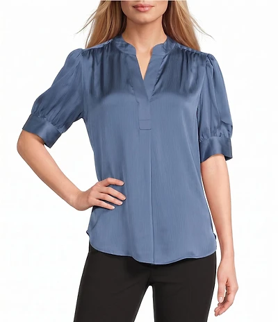 Anne Klein Split V Puff Sleeve Blouse