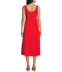 Anne Klein Square Neck Button Front A Line Midi Dres