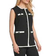Anne Klein Stretch Four Button Welt Pockets Sleeveless Vest