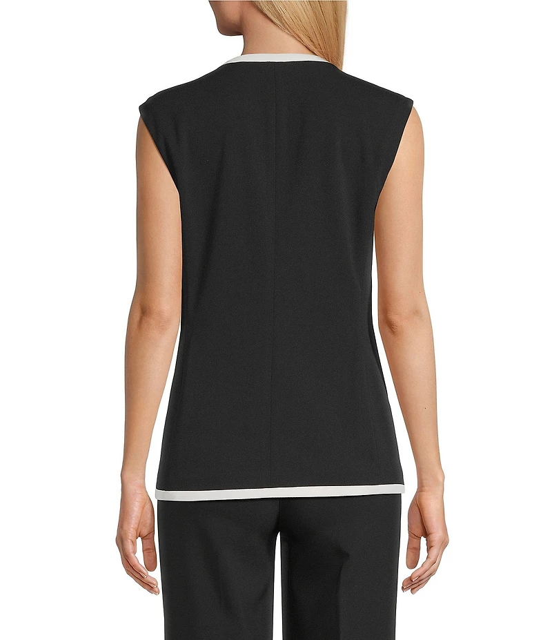 Anne Klein Stretch Four Button Welt Pockets Sleeveless Vest