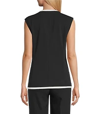 Anne Klein Stretch Four Button Welt Pockets Sleeveless Vest