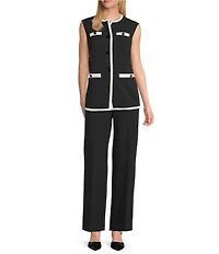 Anne Klein Stretch Four Button Welt Pockets Sleeveless Vest
