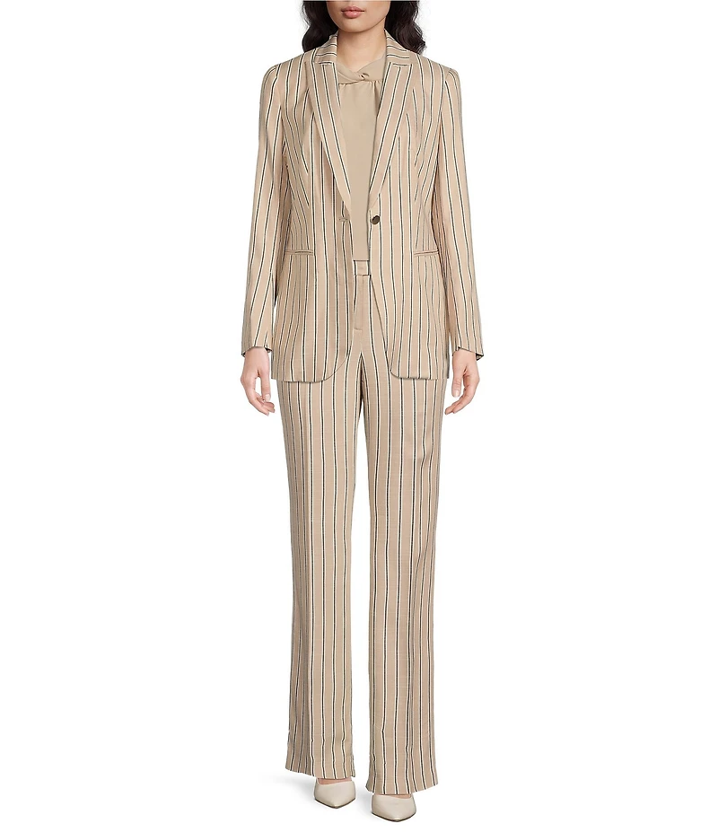 Anne Klein Striped Print One Button Peak Lapel Coordinating Statement Blazer