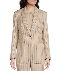 Anne Klein Striped Print One Button Peak Lapel Coordinating Statement Blazer
