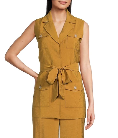 Anne Klein Textured Patch Pockets Belted Vest