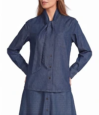 Anne Klein Tie Neck Chambray Button Down Blouse