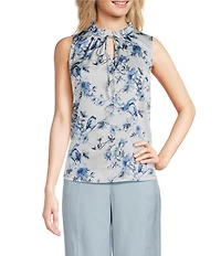 Anne Klein Tulla Floral Flat Satin Sleeveless Blouse