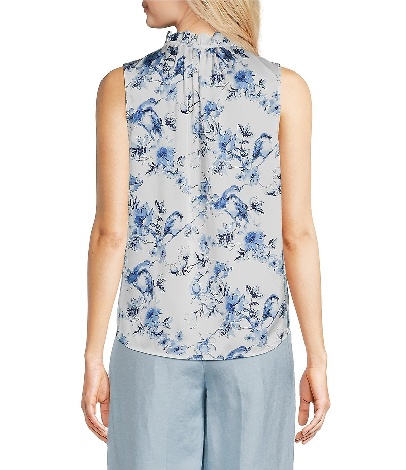 Anne Klein Tulla Floral Flat Satin Sleeveless Blouse