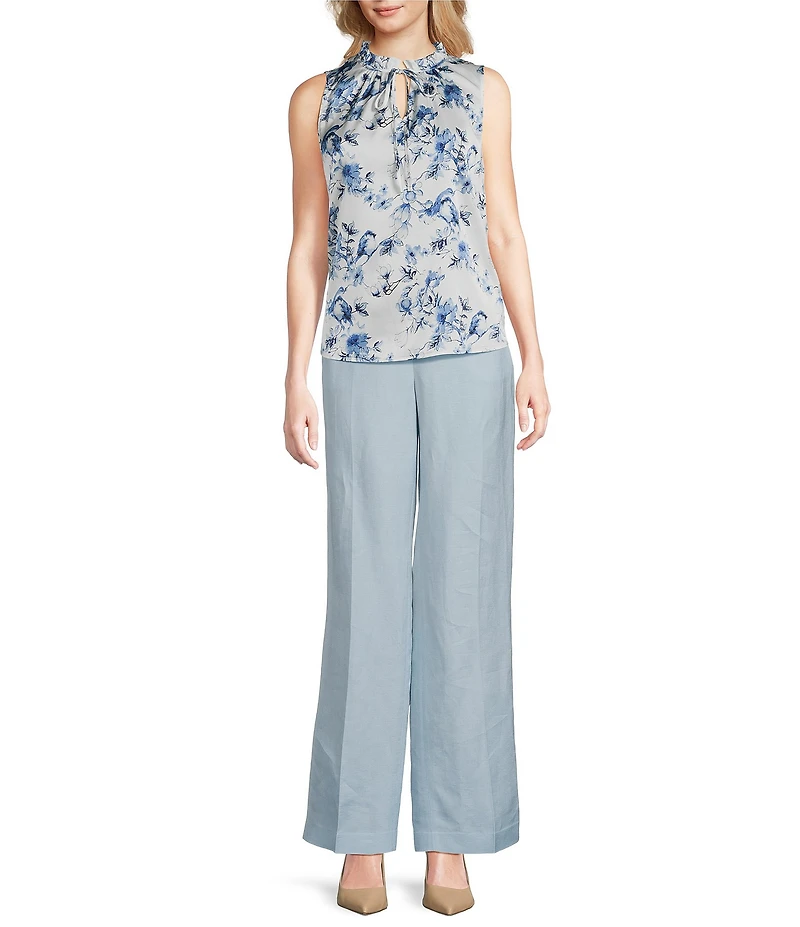 Anne Klein Tulla Floral Flat Satin Sleeveless Blouse