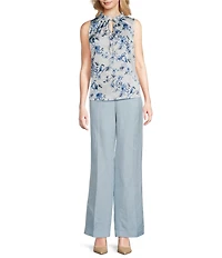 Anne Klein Tulla Floral Flat Satin Sleeveless Blouse