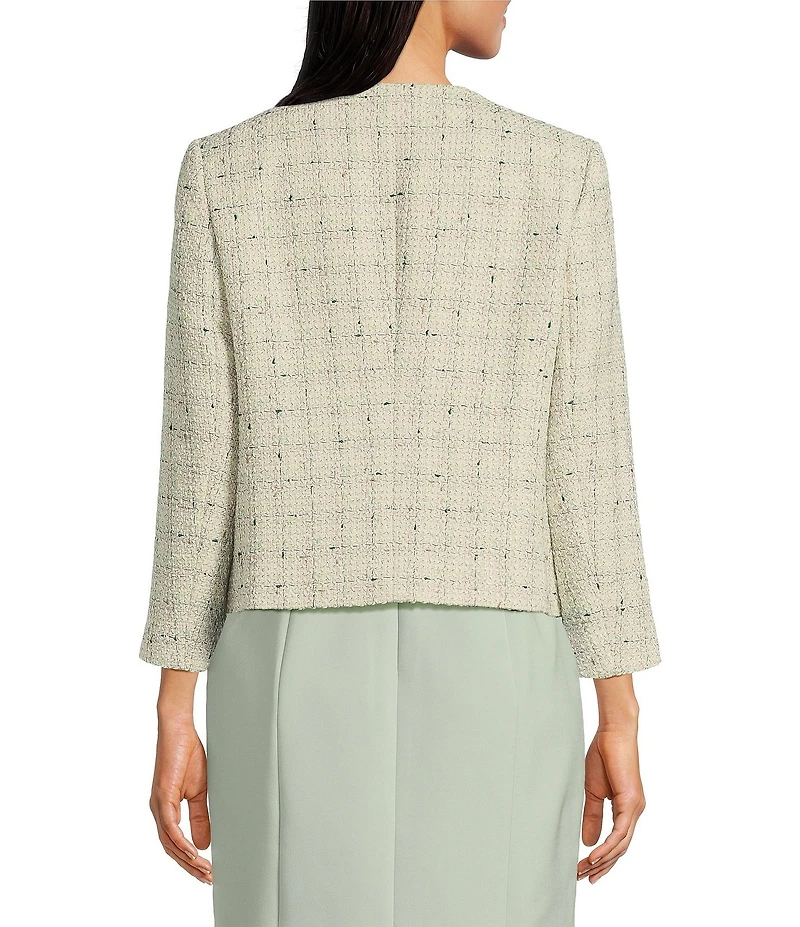 Anne Klein Tweed Round Neck Collarless Jacket