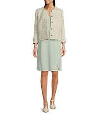 Anne Klein Tweed Round Neck Collarless Jacket