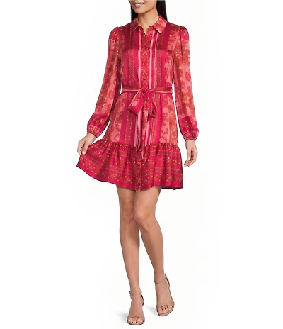 Anne Klein Twill Long Sleeve Tiered Skirt Shirt Dress