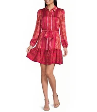 Anne Klein Twill Long Sleeve Tiered Skirt Shirt Dress