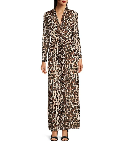 Anne Klein Twist Front Leopard Print Maxi Dress