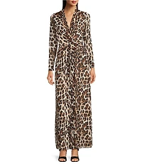 Anne Klein Twist Front Leopard Print Maxi Dress