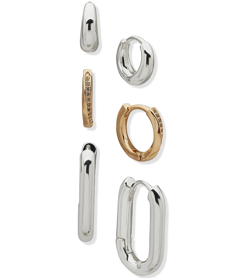 Anne Klein Two Tone Art Deco Trio Hoop Earring Set