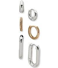 Anne Klein Two Tone Art Deco Trio Hoop Earring Set